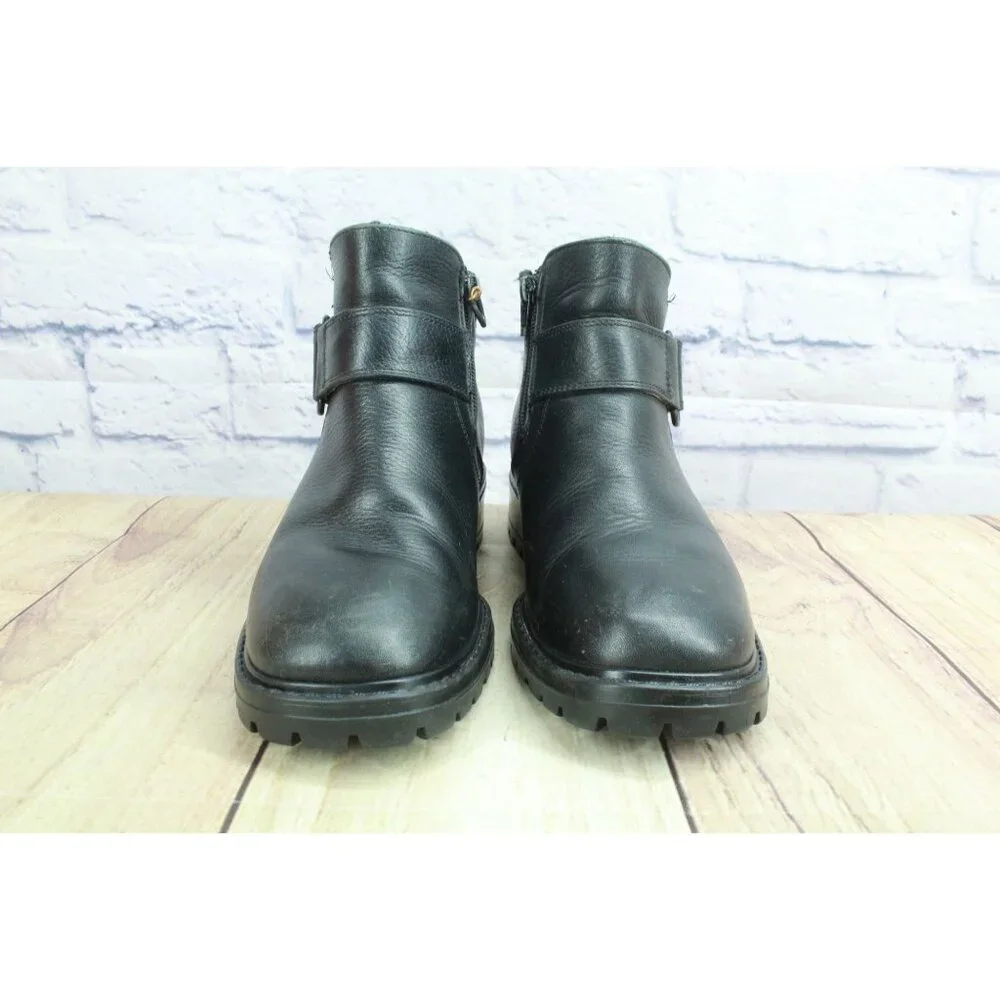 LL Bean Black Leather Wool Lined Side Zip Chunky Heel Y2K Combat Boots Size 7 M - Picture 3 of 10